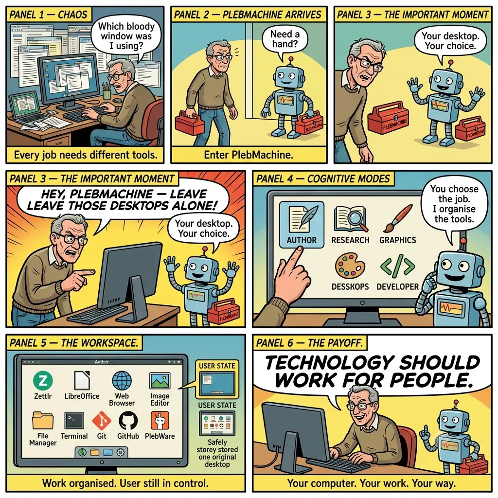 Pink PlebMachine — a comic about another brick in the wall and the development of PlebMachine.